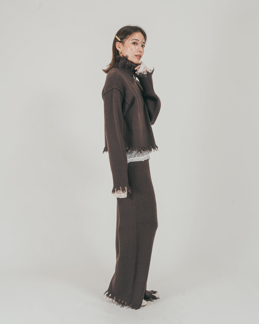 ［SET］Nuance Hem ハイネックニット + Nuance Hem ルーズニットパンツ + ストレッチレースシアートップス（3SET）