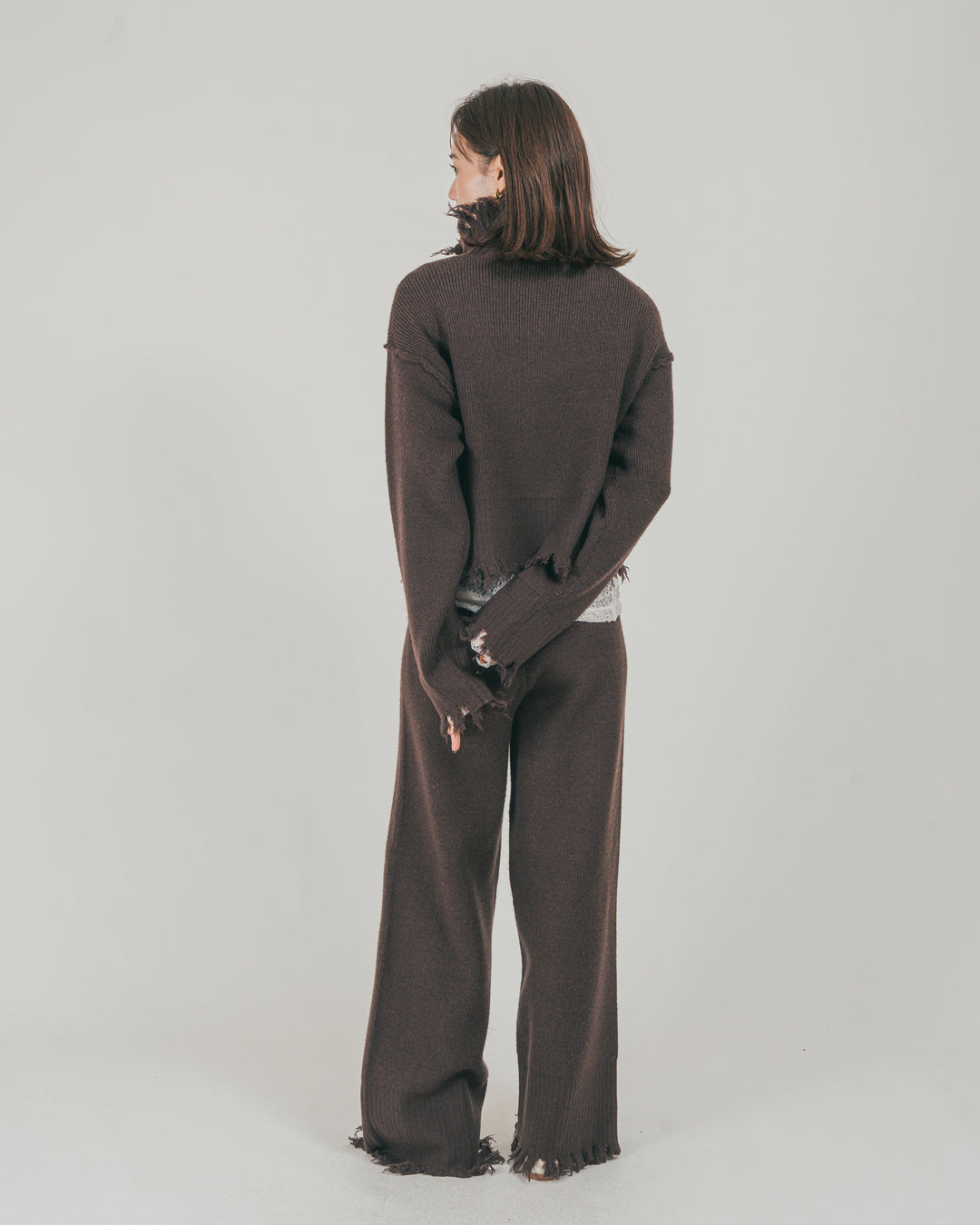 ［SET］Nuance Hem ハイネックニット + Nuance Hem ルーズニットパンツ + ストレッチレースシアートップス（3SET）