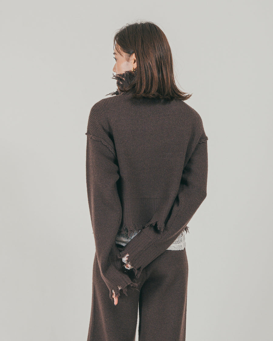［SET］Nuance Hem ハイネックニット + Nuance Hem ルーズニットパンツ + ストレッチレースシアートップス（3SET）