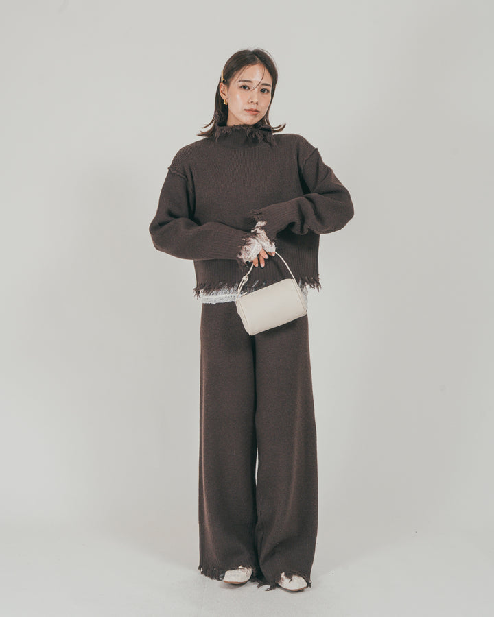 ［SET］Nuance Hem ハイネックニット + Nuance Hem ルーズニットパンツ + ストレッチレースシアートップス（3SET）