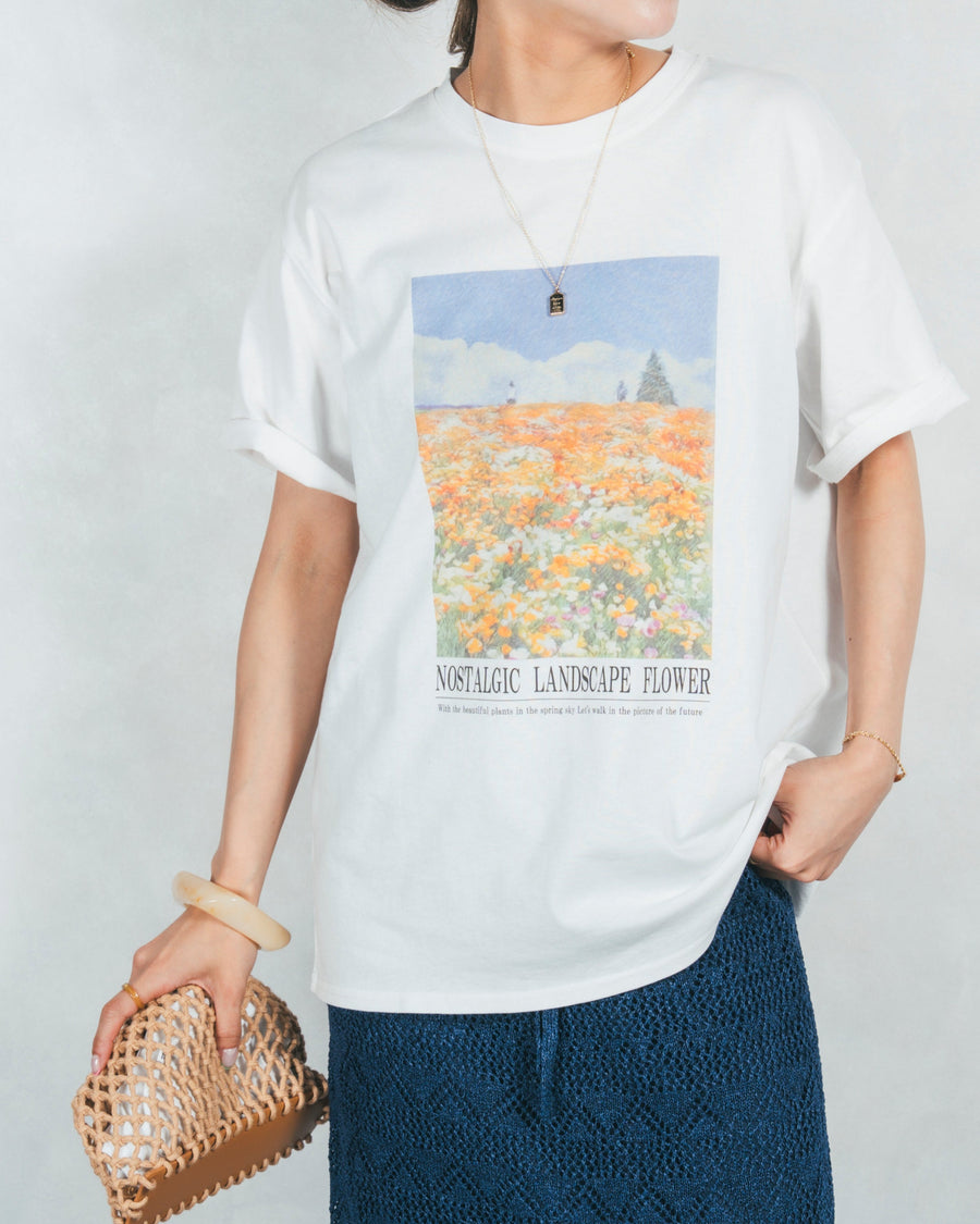 ［SET］フラワーグラフィックT+バックスリットレースニットスカート（2SET）