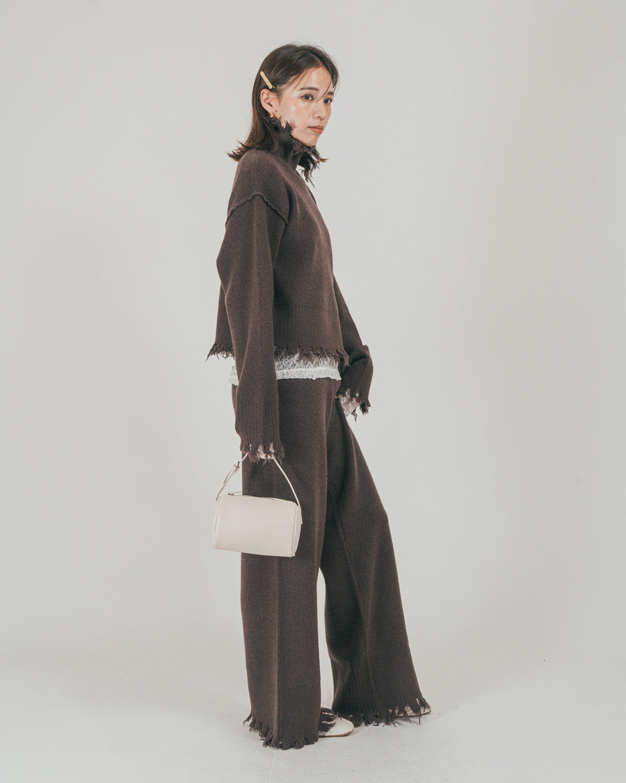 ［SET］Nuance Hem ハイネックニット + Nuance Hem ルーズニットパンツ + ストレッチレースシアートップス（3SET）