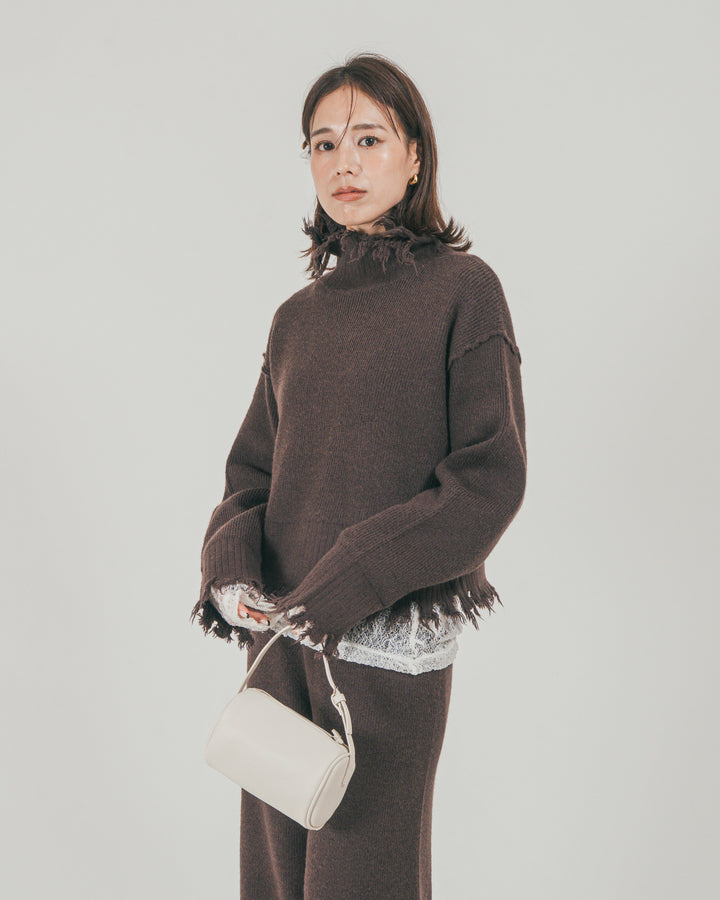 ［SET］Nuance Hem ハイネックニット + Nuance Hem ルーズニットパンツ（2SET）