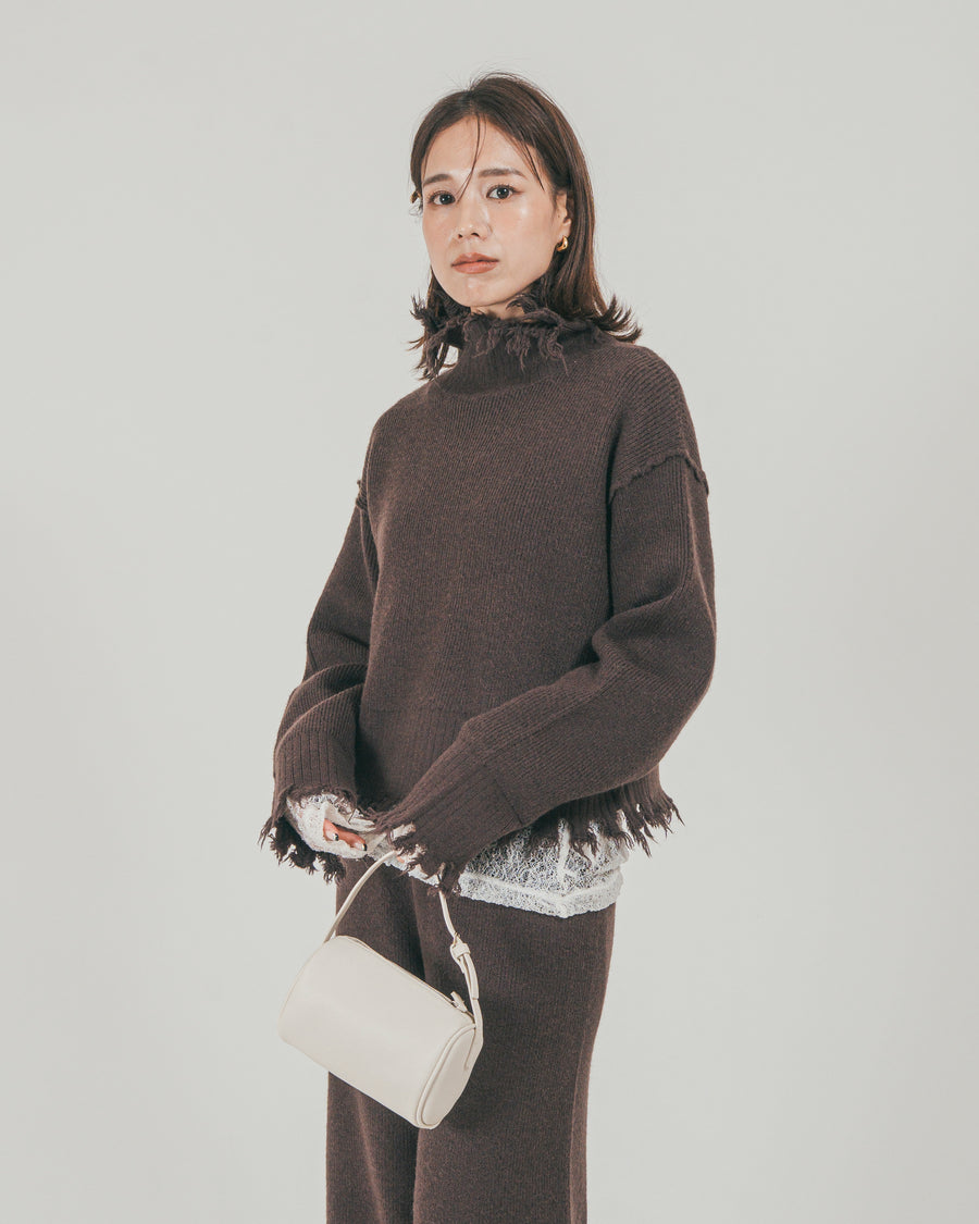 ［SET］Nuance Hem ハイネックニット + Nuance Hem ルーズニットパンツ（2SET）