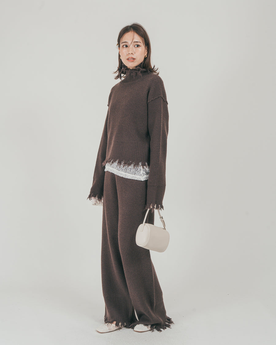 ［SET］Nuance Hem ハイネックニット + Nuance Hem ルーズニットパンツ + ストレッチレースシアートップス（3SET）