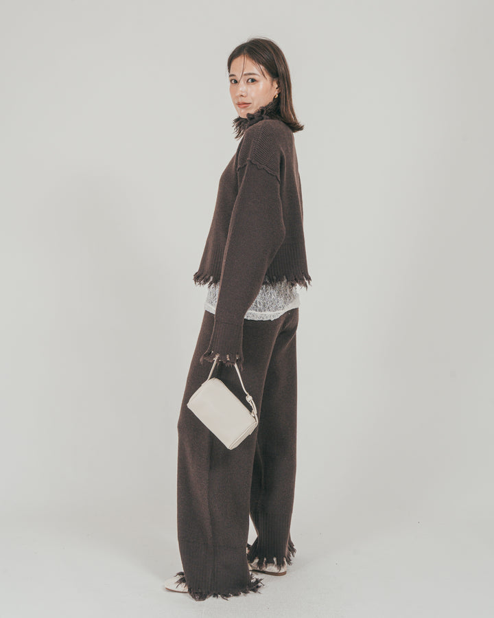 ［SET］Nuance Hem ハイネックニット + Nuance Hem ルーズニットパンツ + ストレッチレースシアートップス（3SET）