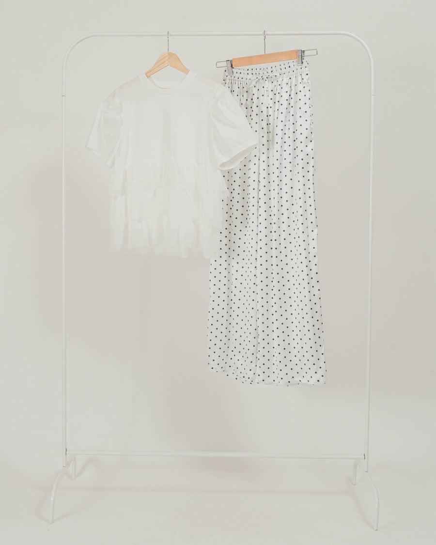 ［SET］チュールフリル ペプラムTシャツ + ドットサテンパンツ（2SET）