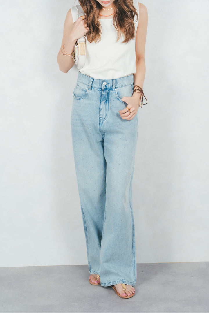 ラインストーンストレートデニム (LIGHT BLUE)