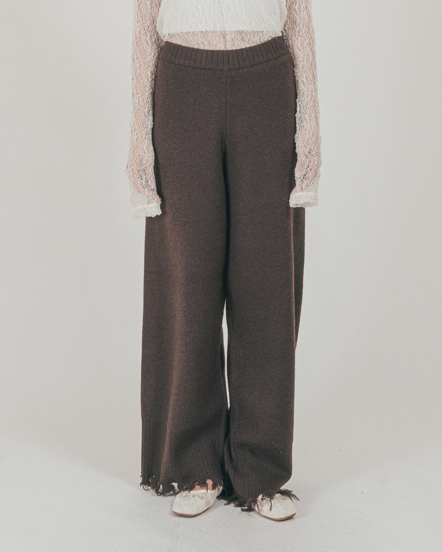 ［SET］Nuance Hem ハイネックニット + Nuance Hem ルーズニットパンツ + ストレッチレースシアートップス（3SET）