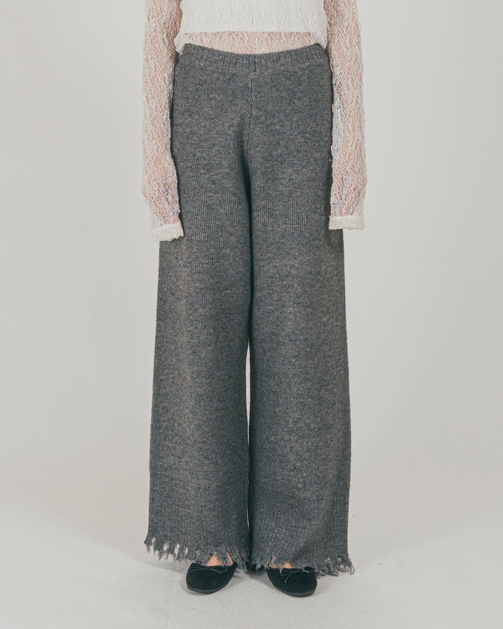 ［SET］Nuance Hem ハイネックニット + Nuance Hem ルーズニットパンツ + ストレッチレースシアートップス（3SET）