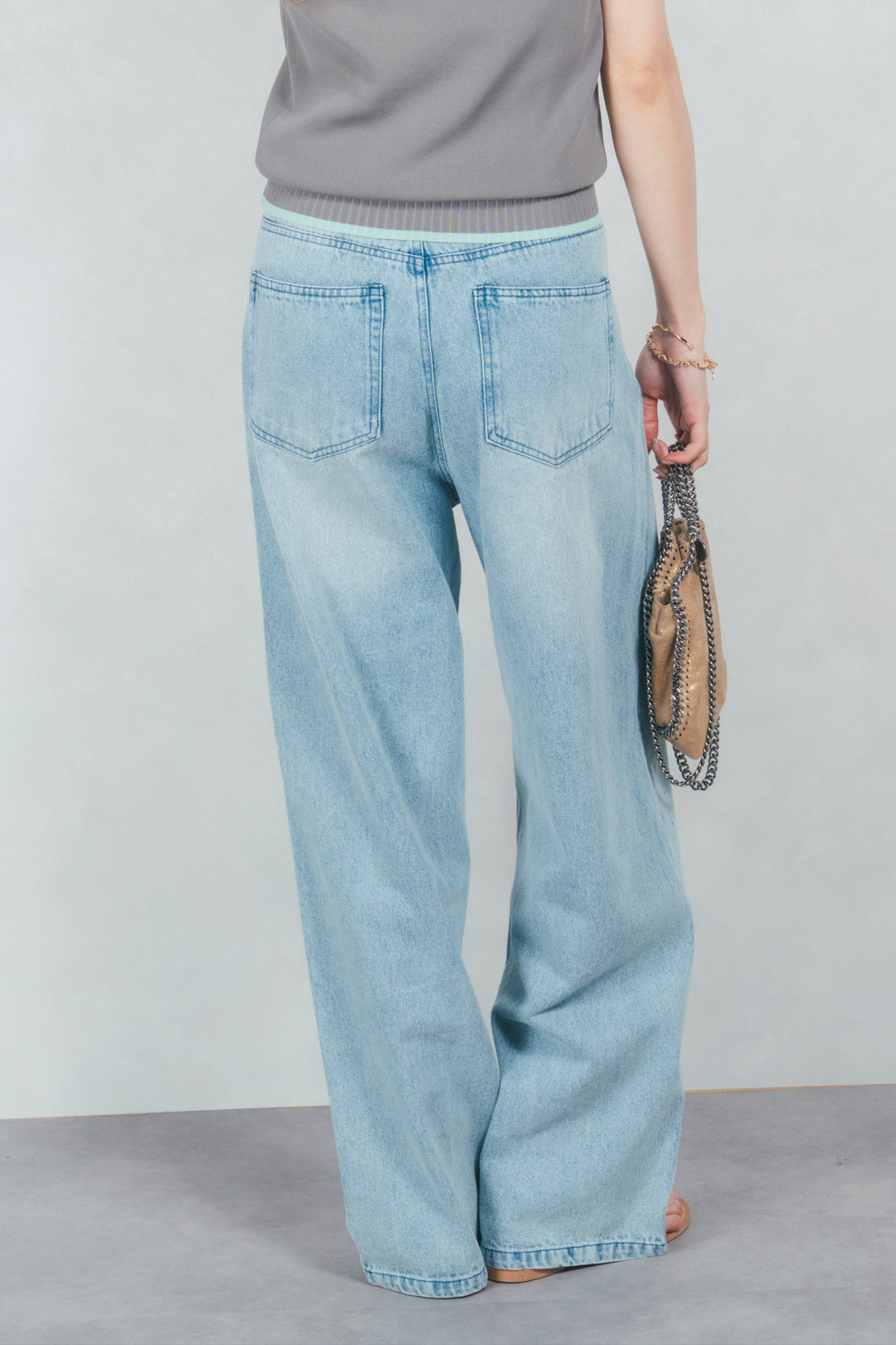 ラインストーンストレートデニム (LIGHT BLUE)