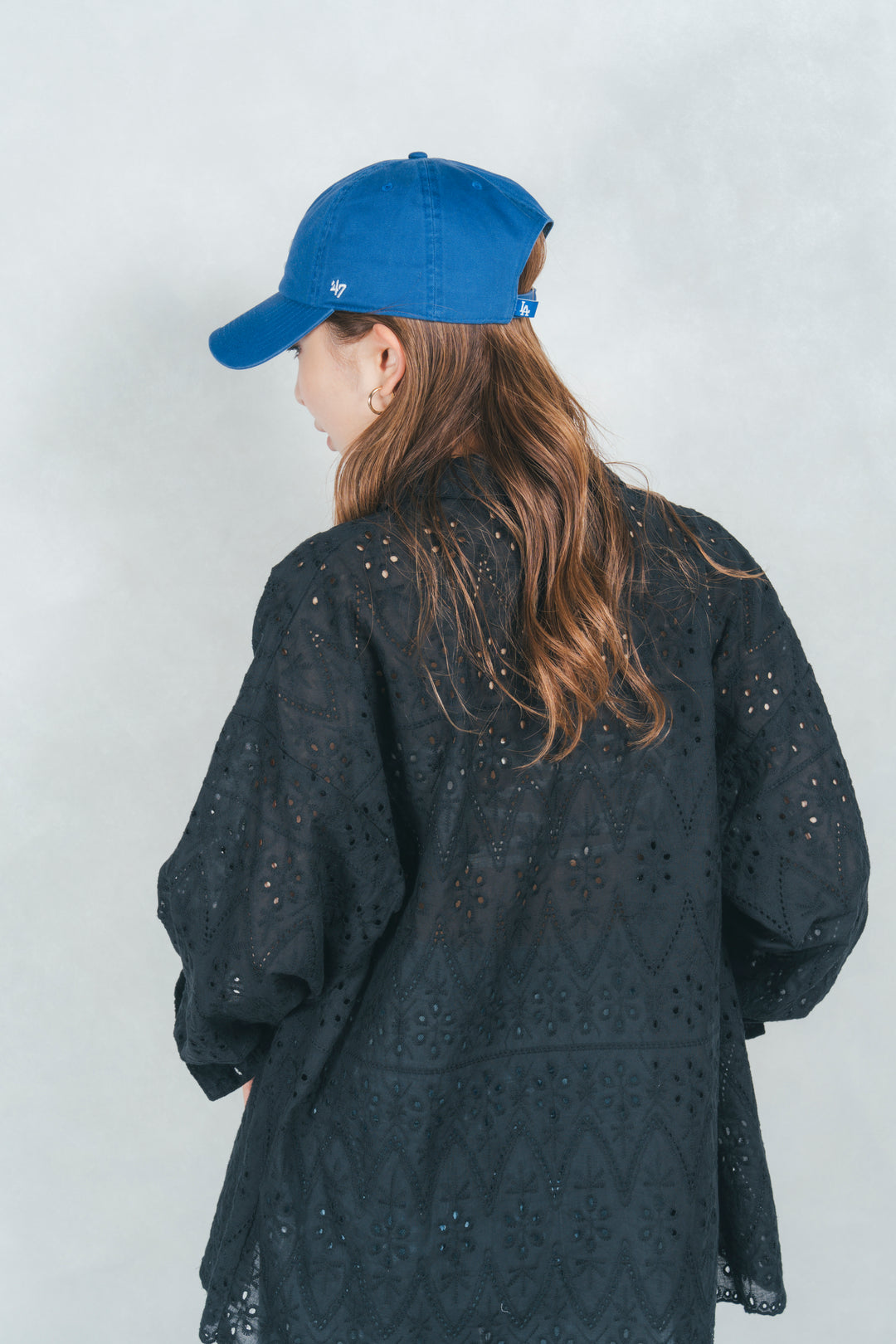コットンフラワーレースシャツ (BLACK)