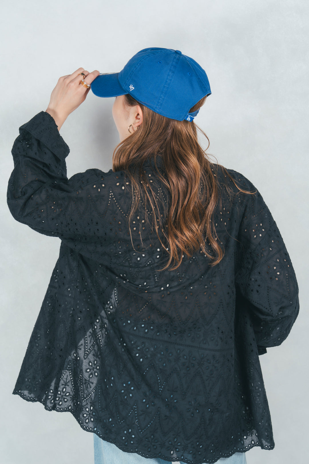 コットンフラワーレースシャツ (BLACK)