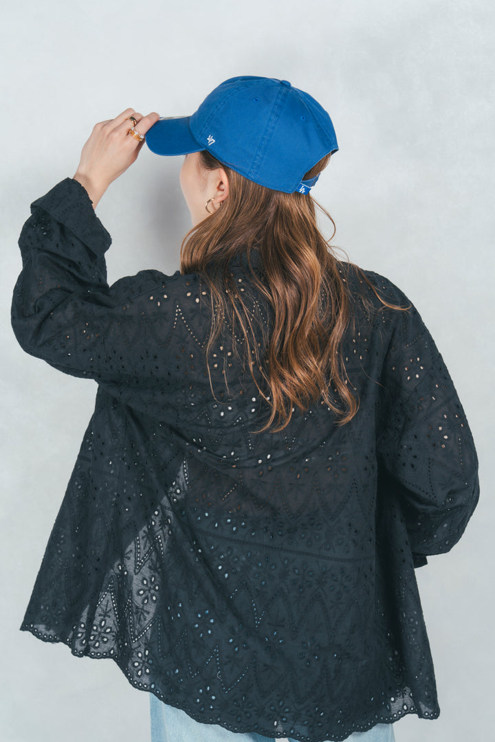 コットンフラワーレースシャツ (BLACK)