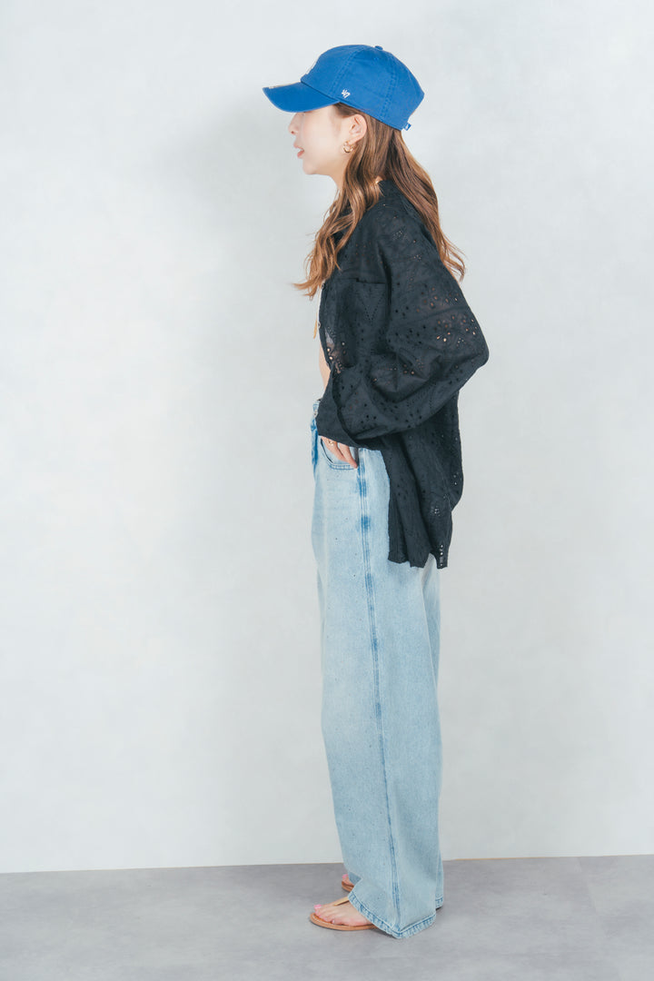 コットンフラワーレースシャツ (BLACK)