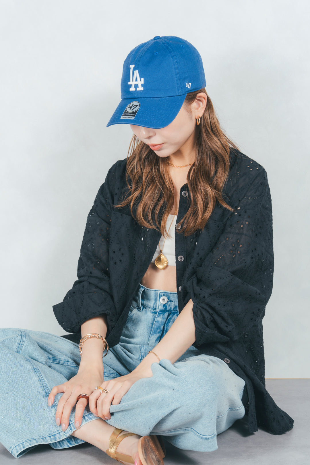 コットンフラワーレースシャツ (BLACK)