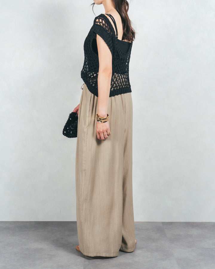 ［SET］2-Way Uネックメッシュニットベスト+［カップ付き］ヘルシーフィットリブキャミ+ワッシャーポプリンイージーパンツ（3SET）