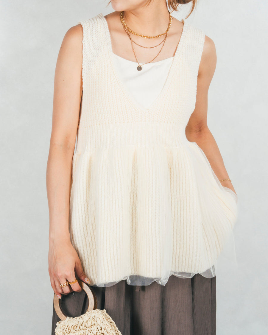 ［SET］シーサイドチュールペプラムニットベスト+［カップ付き］ヘルシーフィットリブキャミ（2SET）