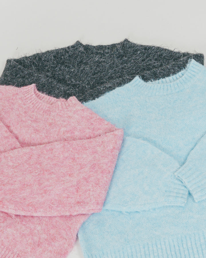 ［SET］Fluffy リラックスカラーニット + センターシーム リラックスデニム（2SET）