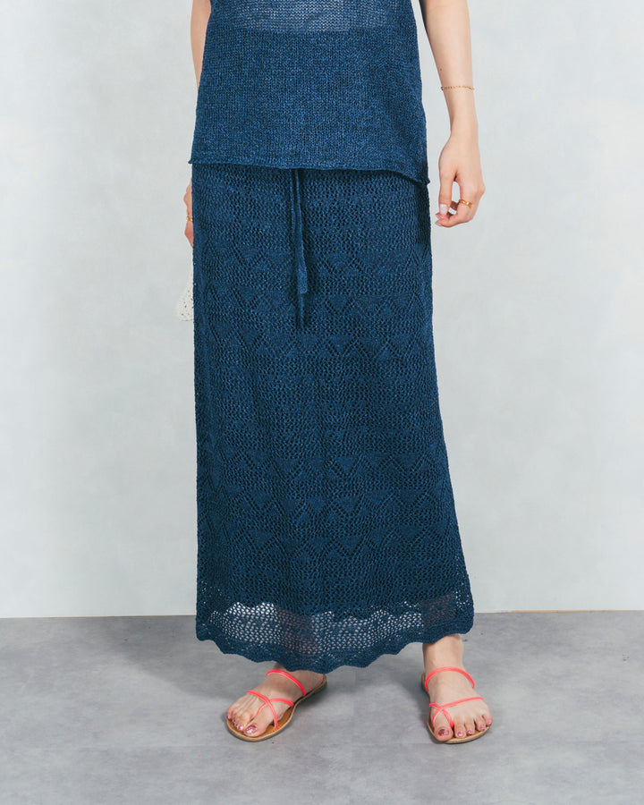 バックスリットレースニットスカート (NAVY)