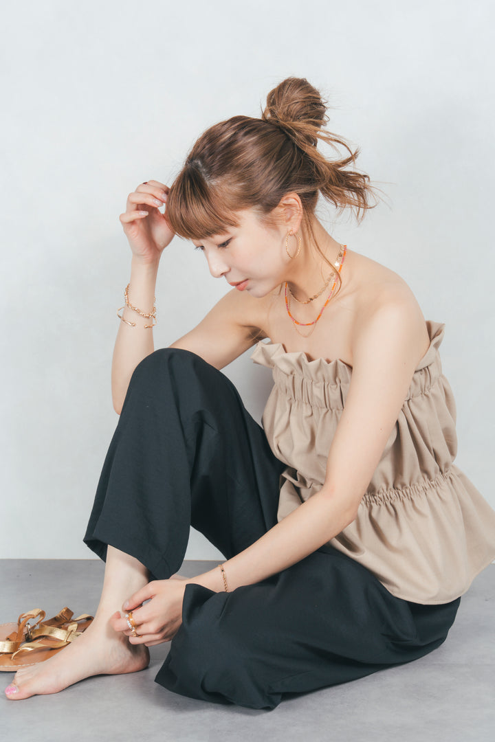 リネンタッチギャザーベアトップス (BEIGE)