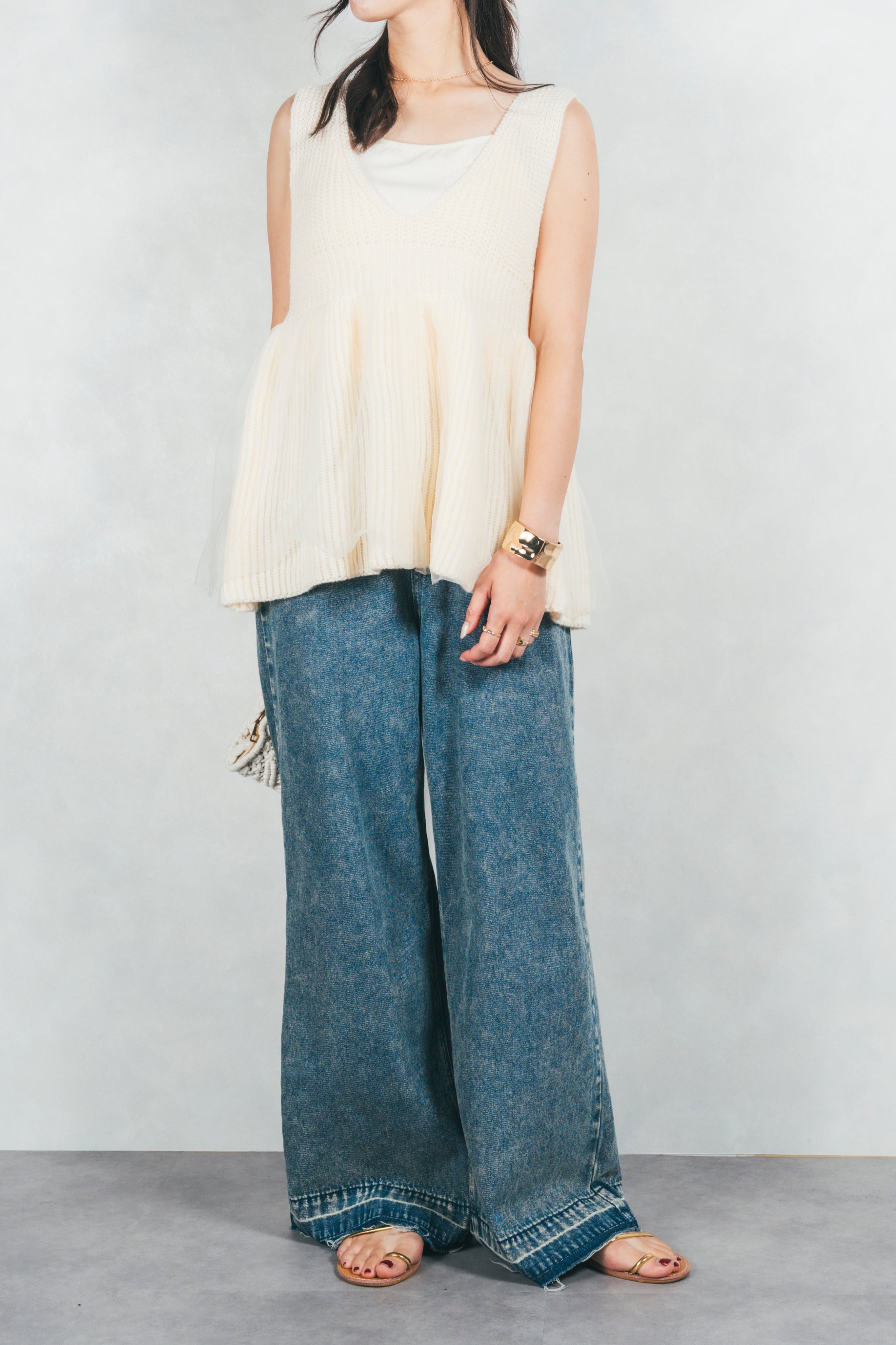 SET］シーサイドチュールペプラムニットベスト+［SIDE ウエスト