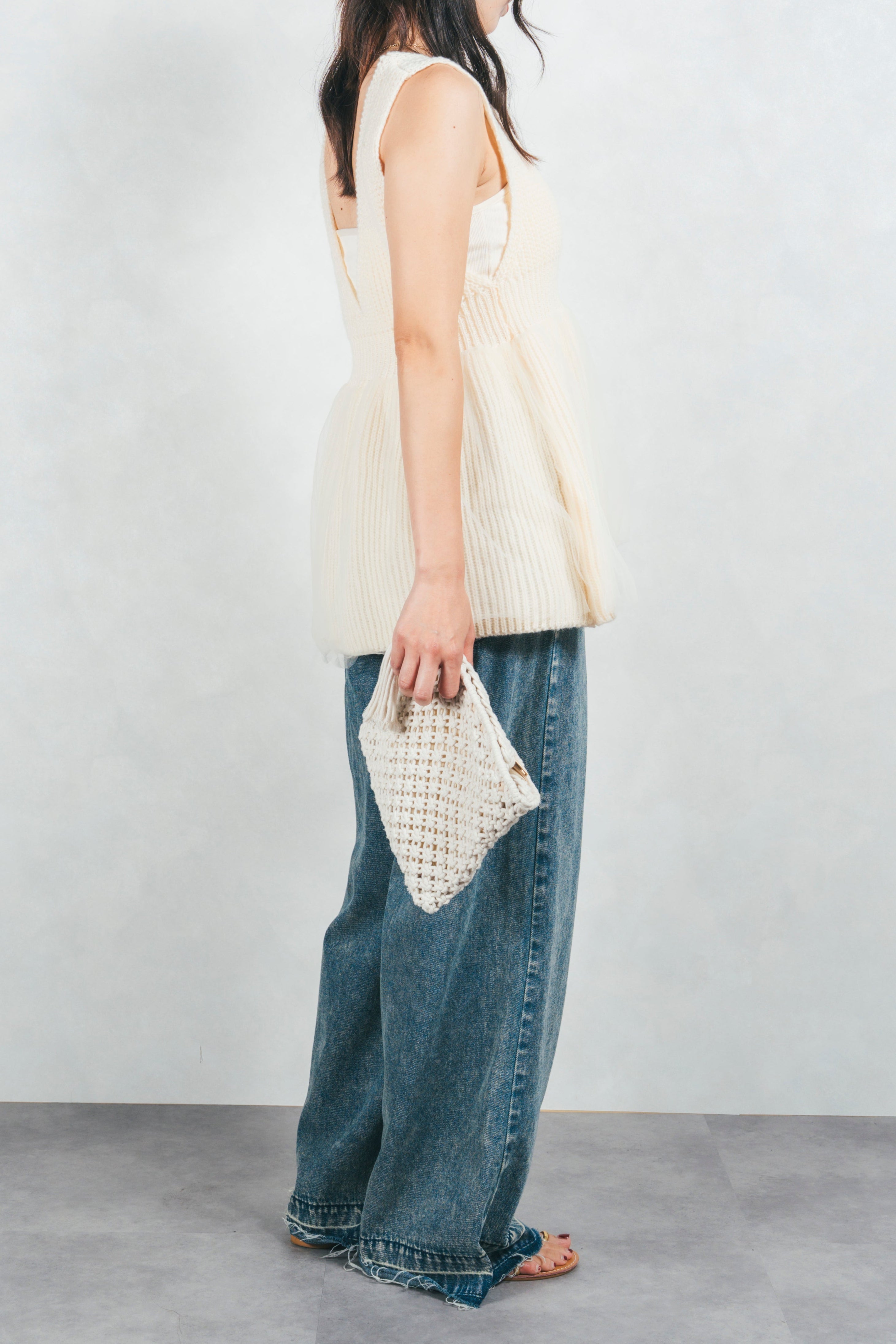 SET］シーサイドチュールペプラムニットベスト+［SIDE ウエスト