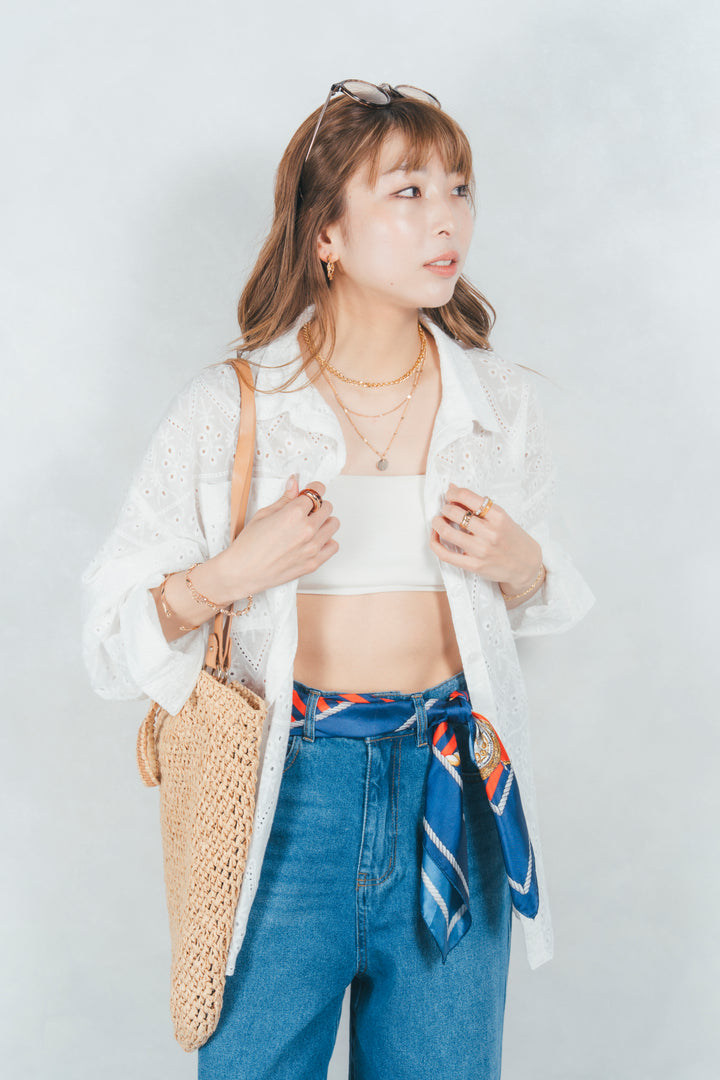 コットンフラワーレースシャツ(WHITE)