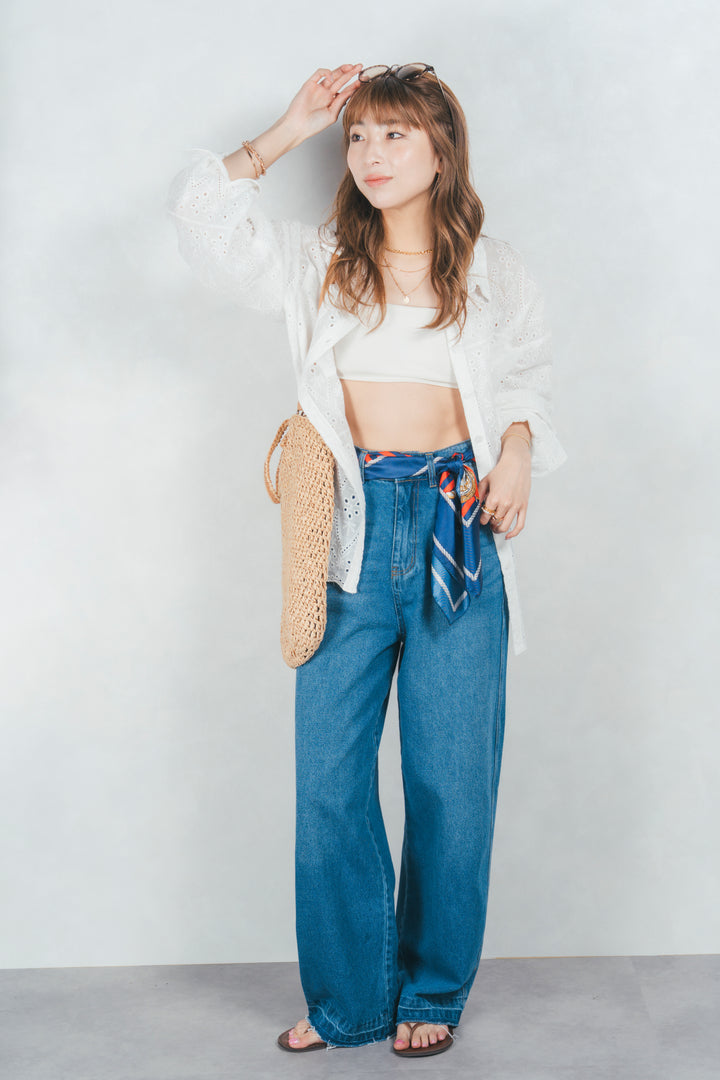 コットンフラワーレースシャツ(WHITE)
