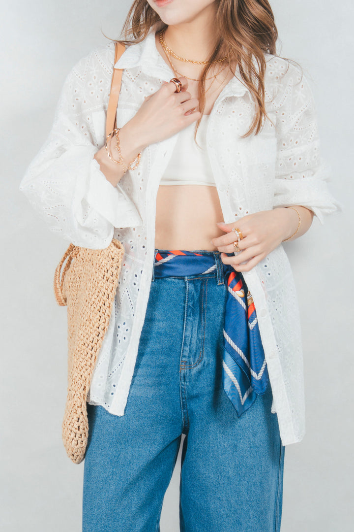 コットンフラワーレースシャツ(WHITE)