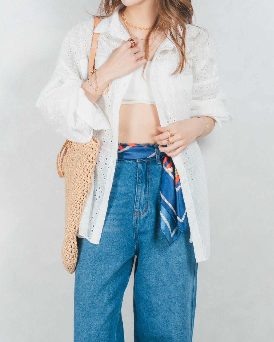 コットンフラワーレースシャツ(WHITE)