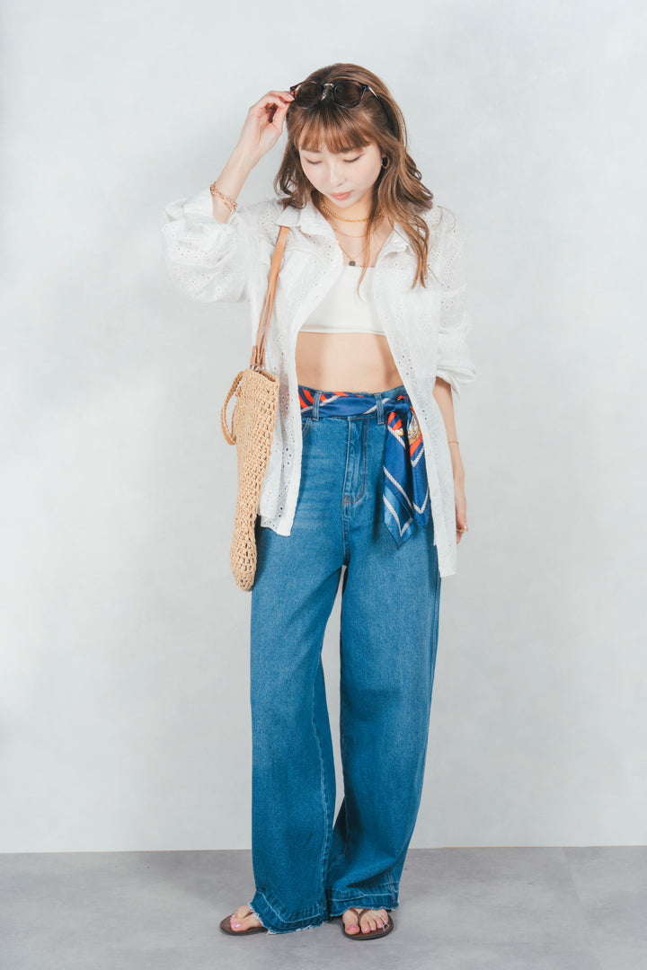 コットンフラワーレースシャツ(WHITE)