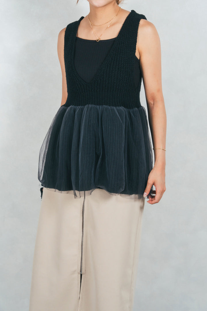 シーサイドチュールペプラムニットベスト (BLACK)