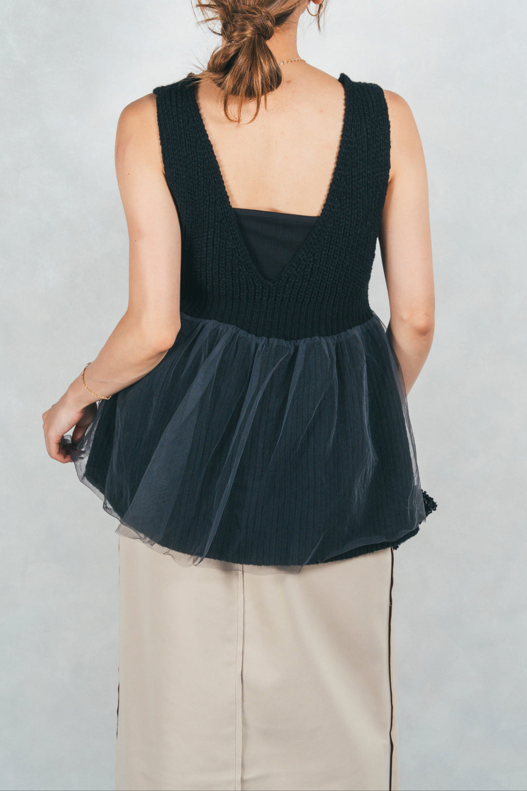 シーサイドチュールペプラムニットベスト (BLACK)