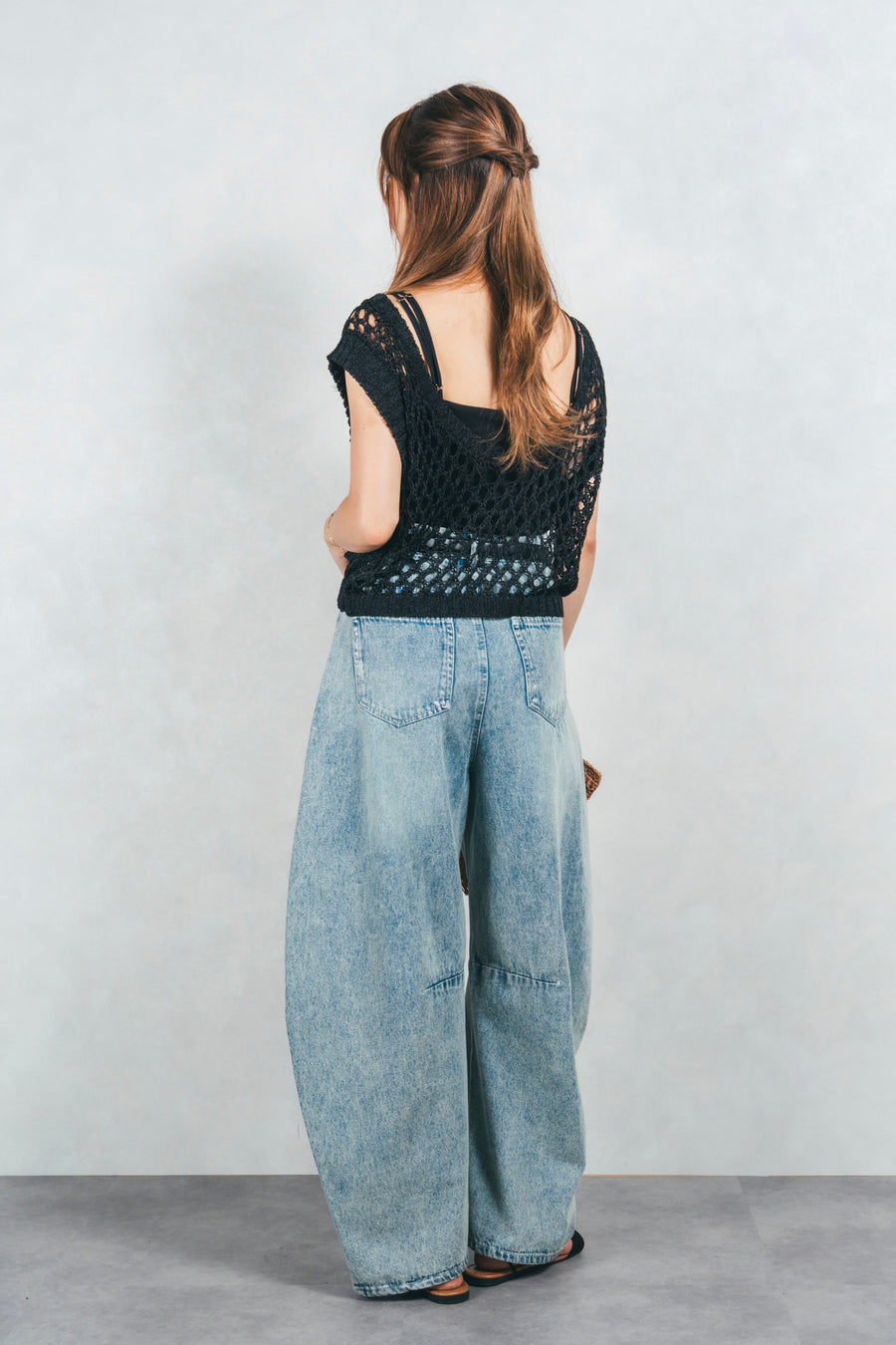 ［SET］2-Way Uネックメッシュニットベスト+［カップ付き］ヘルシーフィットリブキャミ+ハクデザインカーブデニム（3SET）