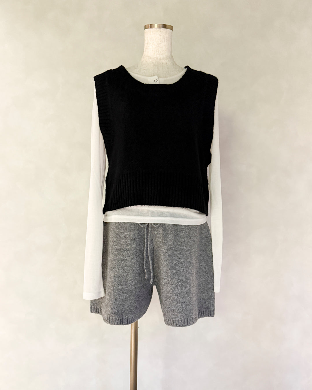 Cloudyメランジクロップドベスト (BLACK)