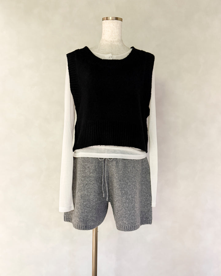 Cloudyメランジクロップドベスト (BLACK)