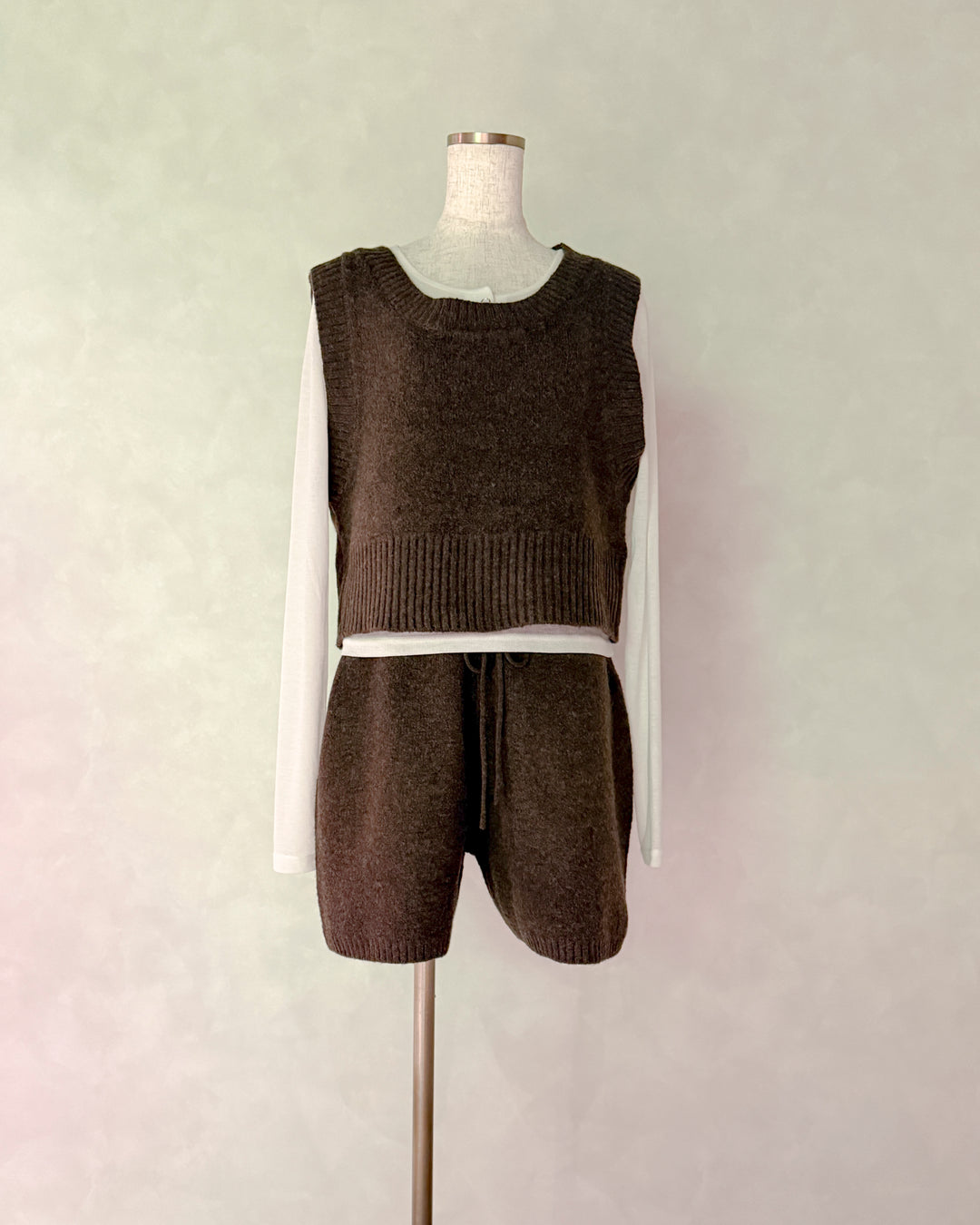 Cloudyメランジクロップドベスト (BROWN)