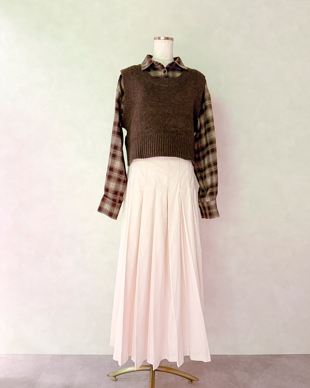 Cloudyメランジクロップドベスト (BROWN)