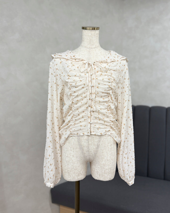 【※サンプル品】Flowerプリントフリルブラウス(OFF WHITE)