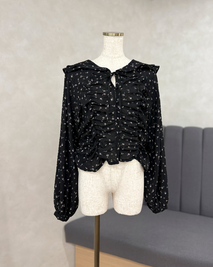 【※サンプル品】Flowerプリントフリルブラウス (BLACK)