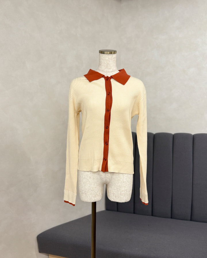 【※サンプル品】バイカラー襟付きニットトップス (IVORY x ORENGE)