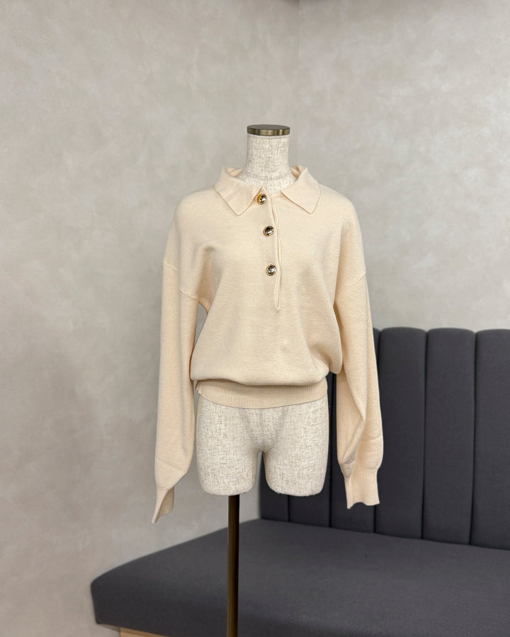 【※サンプル品】ボタンデザインポロニット(IVORY)
