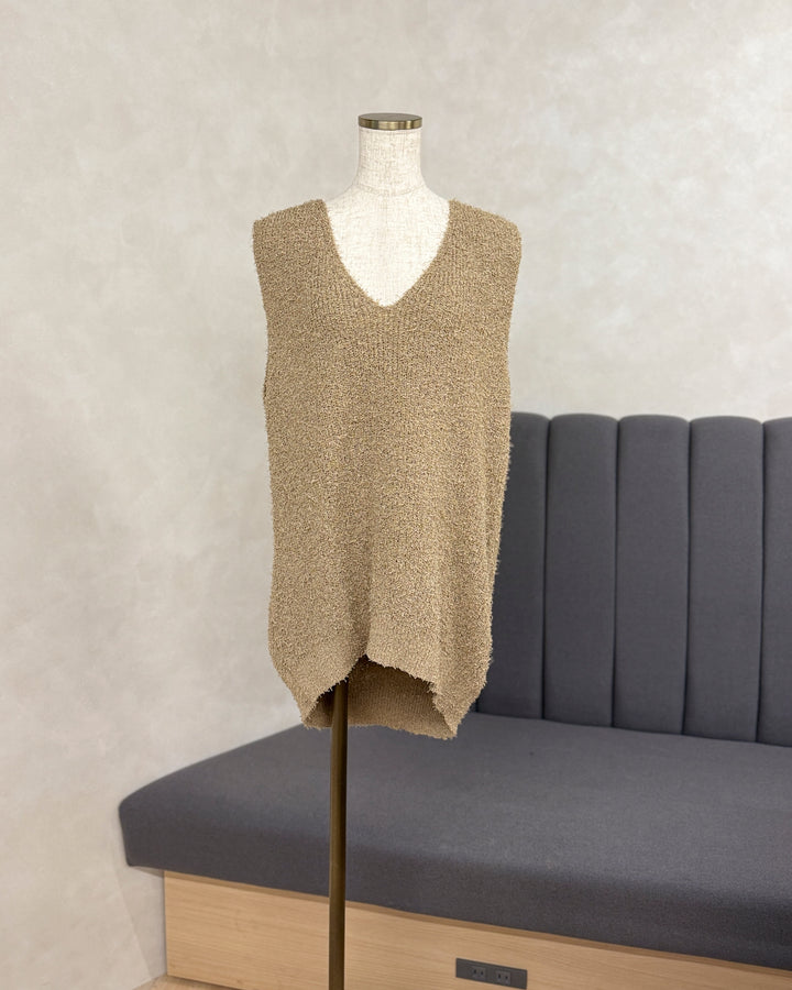 【※サンプル品】深Vネック ループヤーンニットベスト (BEIGE)