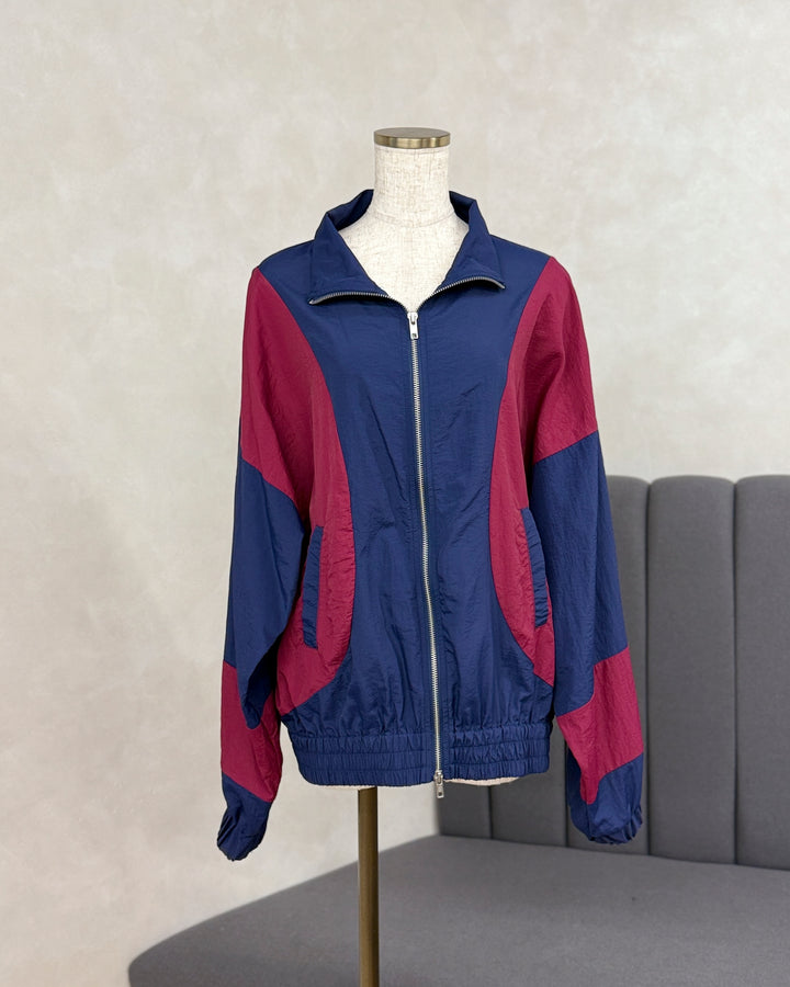 【※サンプル品】バイカラーオーバーサイズブルゾン (NAVY x BORDEAUX)