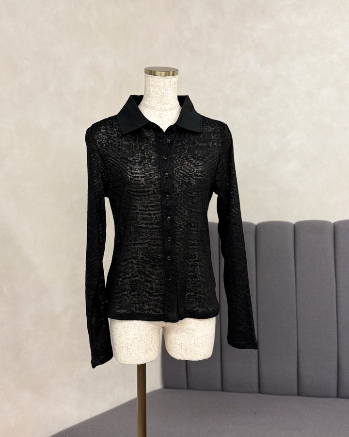 【※サンプル品】リネンブレンドニットシャツ (BLACK)