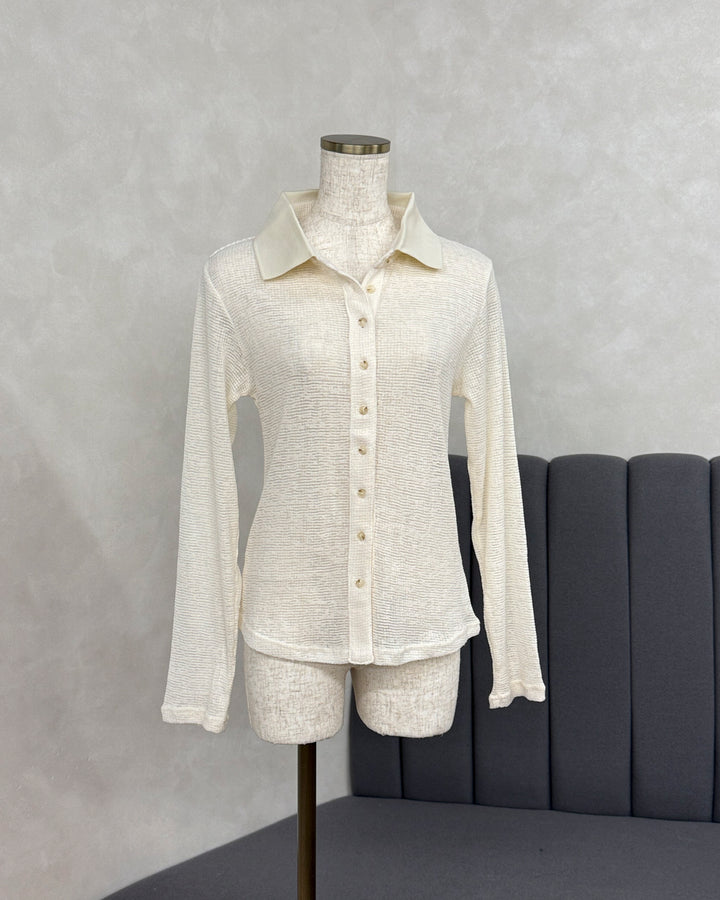 【※サンプル品】リネンブレンドニットシャツ (IVORY)
