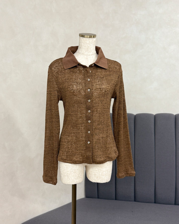 【※サンプル品】リネンブレンドニットシャツ (BROWN)