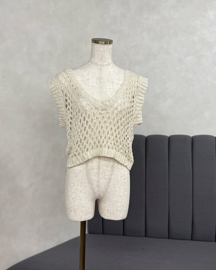 【※サンプル品】2-Way Uネックメッシュニットベスト(IVORY)