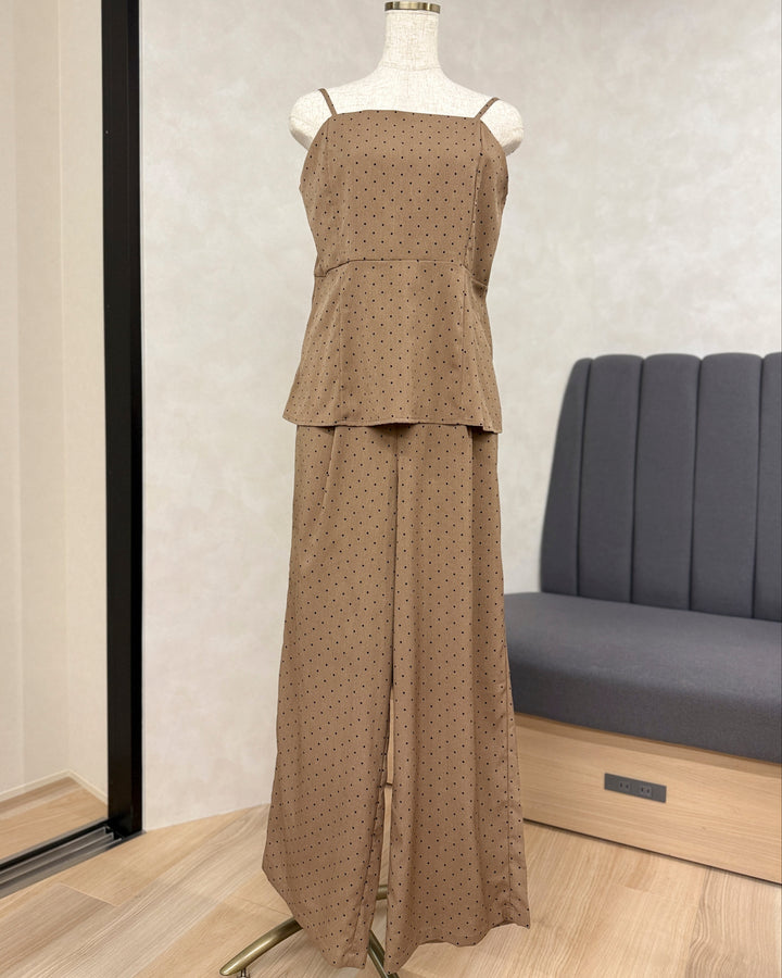 【※サンプル品】［SET］ドットペプラムビスチェ+ドットイージーストレートパンツ BEIGE（2SET）